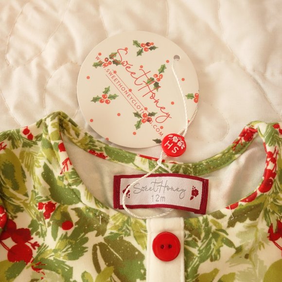 NWT Sweet Honey Christmas Pajamas Holiday Outfit 12 Months Girl Buffalo Check - Picture 7 of 9
